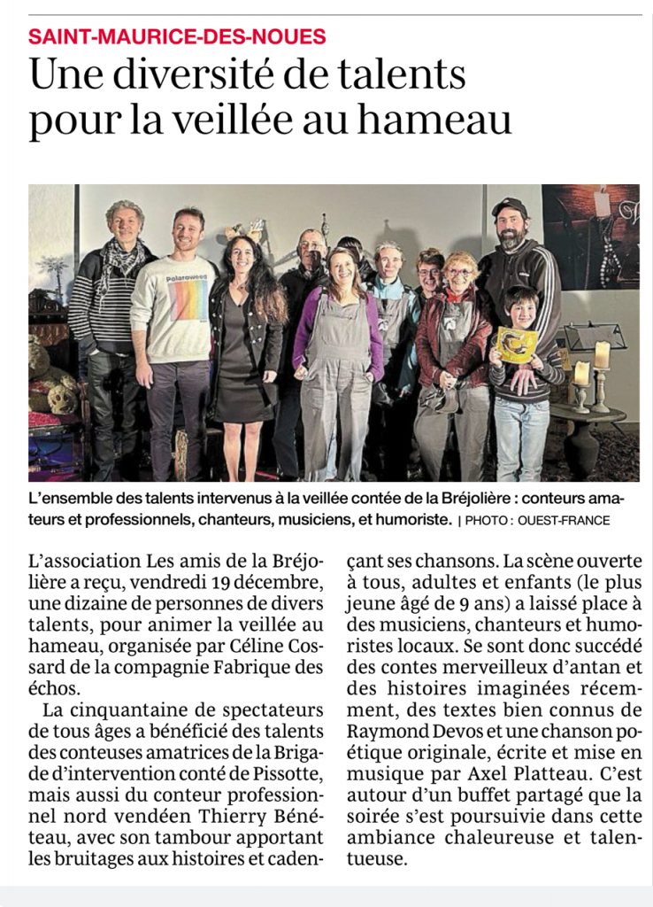 Article Ouest France sur la veillé contée